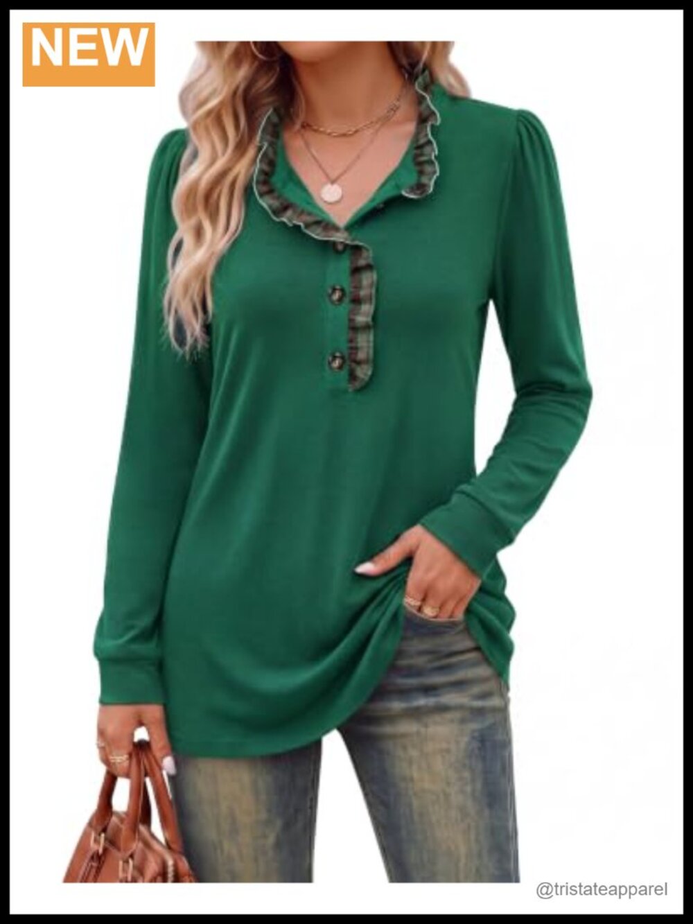 Womens Long Sleeve Button Tunic Sweater Ruffle Stand Collar Blouse
